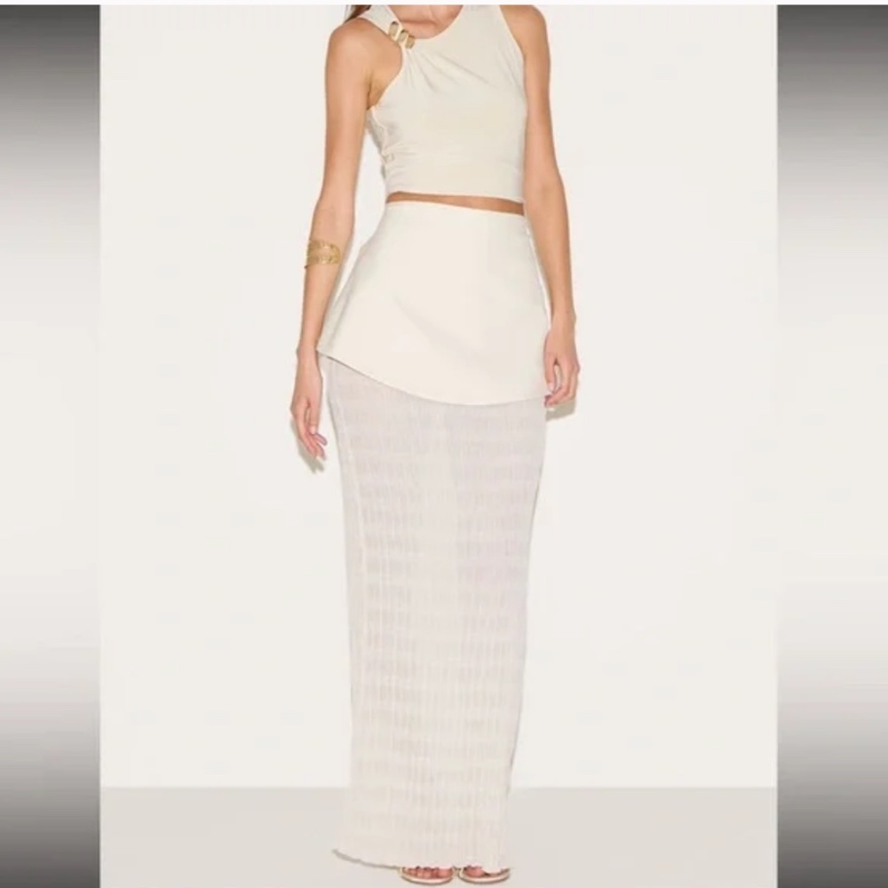 NWT PrettyLittleThing ALMOND OVERLAY DETAIL TEXTURED WOVEN MAXI SKIRT Size 4